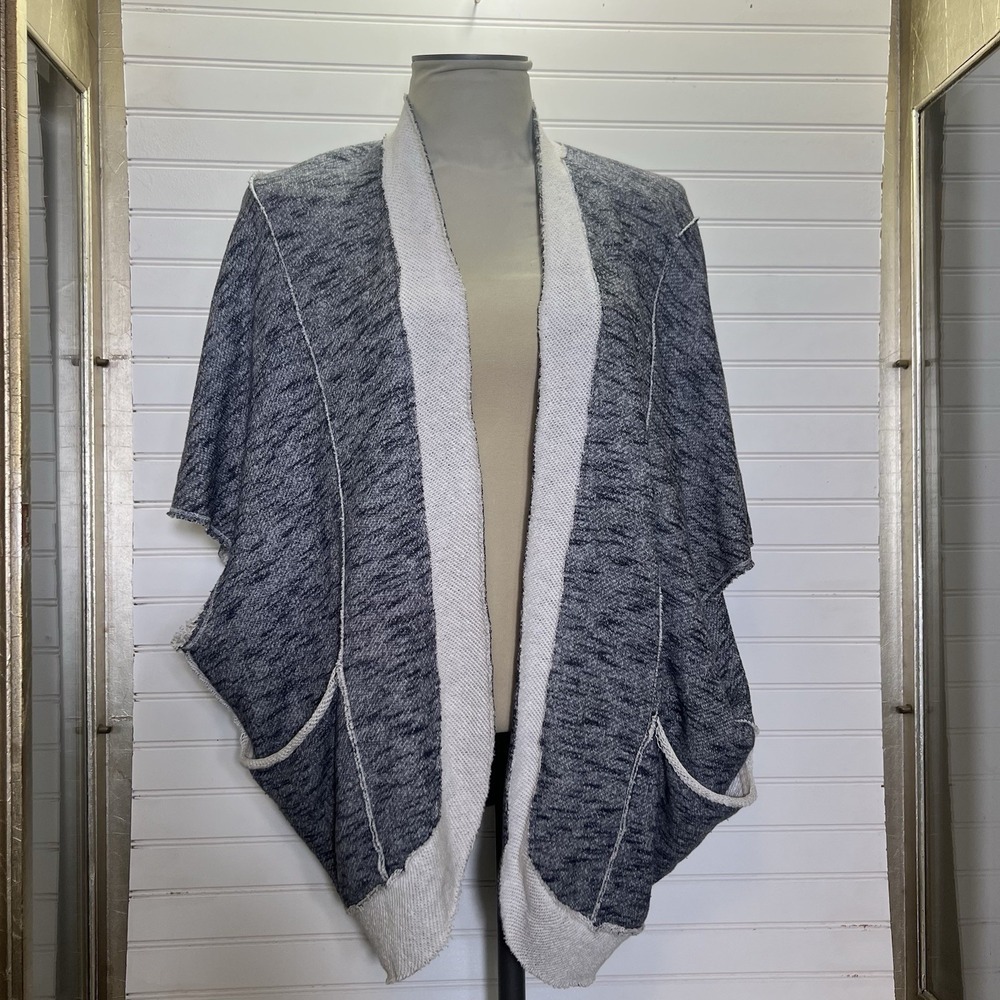 Soft Surroundings Women's S/M Blue Gray Open Front Knit Cardigan Vest Pockets